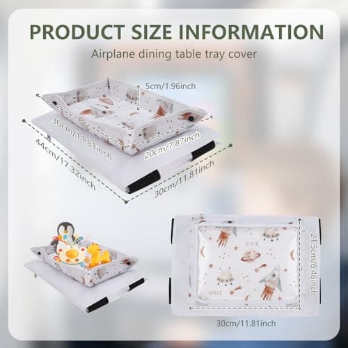 Airplane Tray Table Cover, Foldable Travel Tray Organizer with Clear Touchscreen Sleeve, 44x30cm Polyester Airplane Trays, Portable Plane Travel Essentials for Fits Train Bus High Chair(Rocket Style) — view 2