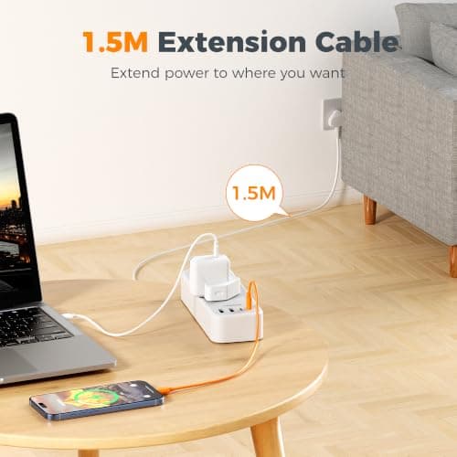 TESSAN 1.5M Extension Lead with PD 20W USB C Charger (4 USB Slots) — view 4