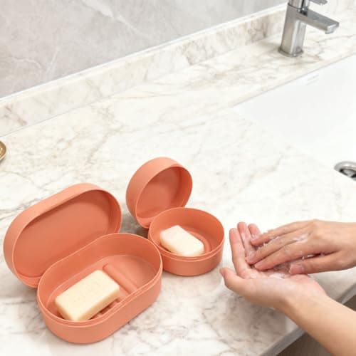 QQdou Travel Soap Case Soap Box with Lid, Creative, Portable, Soap bar Box Container Holder Dish, for Shower Travel Hiking Bathroom School Gym, 2PCS(One Large Coral Orange + One Small Coral Orange) — view 6