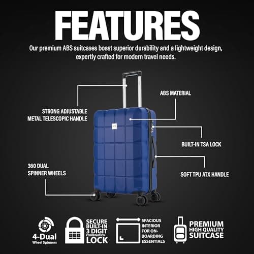 ATX Luggage Medium Suitcase on 4 Dual Spinner Wheels Super Lightweight ABS Hard Shell Hold Check in with Built-in TSA Lock (Midnight Blue, 65Liter) — view 2