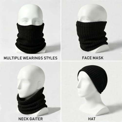 lifwimner 2 Pack Winter Neck Warmer Fleece Infinity Snood Scarf for Mens Women Thermal Knittted Neck Gaiter for Cycling Motorcycle Ski Sports(Black+Darkgrey) — view 5