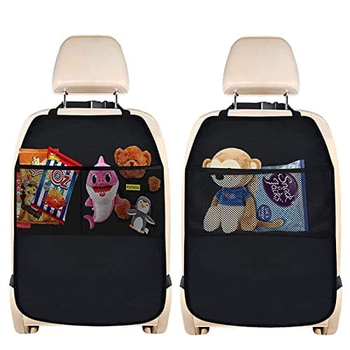 Qooloo Car Seat Protector, 2-Piece Organizer with 2 Pockets, Universal Back Protector for Dirt & Damage Prevention