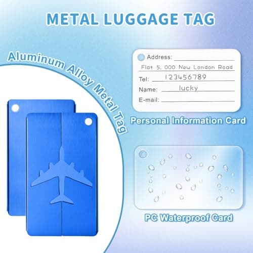 MOXYOY 5-Piece Metal Luggage Tags Set,Durable Aluminium Travel Suitcase ID Tags with Stainless Steel Cable Ties & Waterproof PVC Cards — view 3