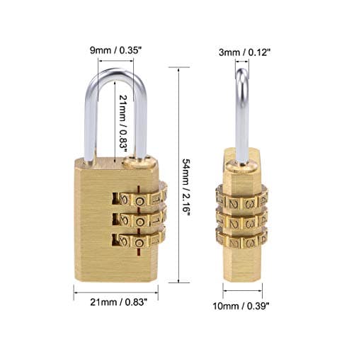 sourcing map 3 Digit Combination Padlock Brass Locks 3mm Shackle Diameter for Gym Locker Fence Suitcase Travel Outdoor — view 4