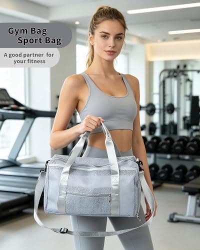 Small Gym Bag for Women Men Sports Duffle Bag Mesh Travel Bag with Shoes Compartment and Wet Pocket Fitness Tote Holdall Overnight Weekend Handbag for Travel Yoga Swim Training Workout (Grey) — view 2