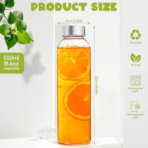 Yeelua Glass Water Bottle, 500ml Leak Proof Portable Bottle, Ideal for School Office Home Travel Sport, Clear Glass Bottles Set of 2 — view 2