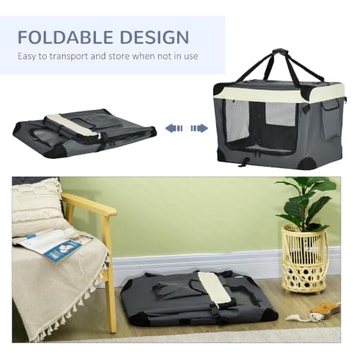 PawHut 70cm Foldable Pet Carrier for Small Dogs Cat Carrier Grey — view 6