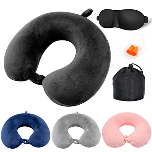 Jmbabe Travel Pillow - Memory Foam Neck Pillow Support Pillow,Luxury Compact & Lightweight Quick Pack for Camping,Washable Neck Support Pillow, Ear Plugs, Eye Mask & Carry Bag