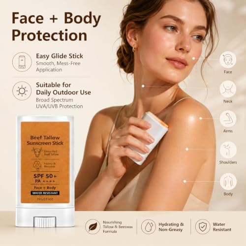 Beef Tallow Sunscreen Stick SPF 50+, Water Resistant for Face & Body, 15g — view 3