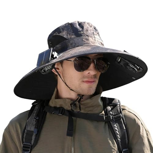 Celanisai Fan Hat Men's Outdoor Sun Hat with Wide Brim and SPF 50 Protection for Hiking, Fishing, Travel, Adjustable and Quick Drying Breathable Fishing Hat with Wide Brim, O Black, One size