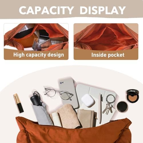 GoPaw Crescent Bag for Women, Nylon Half Moon Bag Women Crossbody Bag with Adjustable Strap, Solid Color Dumpling Bag Portable Crescent Purse for Daily Use(Orange) — view 5