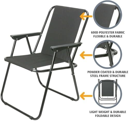 Unibos | Outdoor Deck Chair Garden Patio Folding Camping Picnic Beach BBQ Party Outdoor Black Chair (1 Black Chair) — view 4