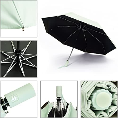 SY COMPACT Automatic Windproof Umbrellas Travel Strong Umbrella for Rain and Sun Protection Small Umbrella UV Blocking for Women and Men (Mint Green) — view 3
