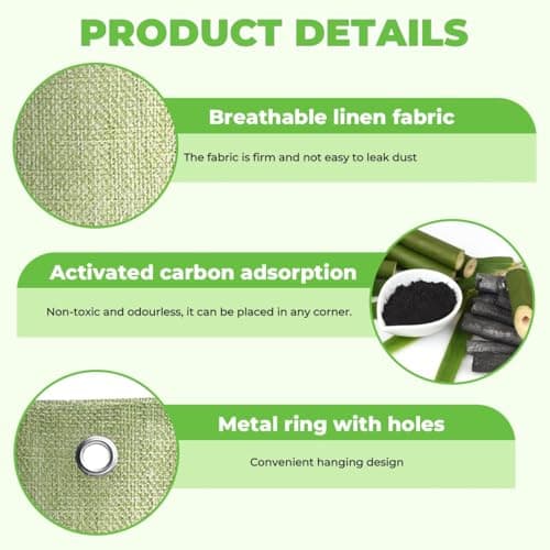 4 Pack Reusable Bamboo Charcoal Air Purifying Bags, 16x8 cm Odour Remover — view 3