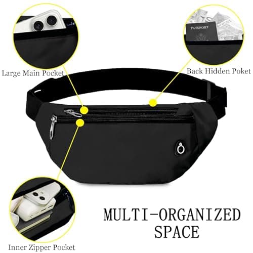 Rosoz Bum Bag, Belt Bag Women's Bum Bag Men's Gifts Sports Waist Bags for Outdoor Travel Running Bicycle, black, Pocket umbrella — view 4
