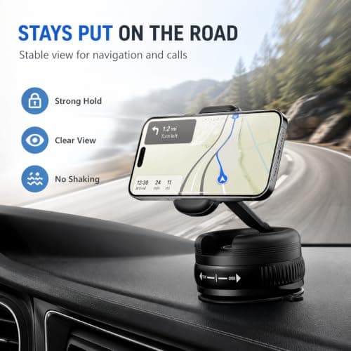 Vacuum Magnetic Car Phone Holder for MagSafe, Strong Suction Cup Dashboard & Windshield Mount, 360° Rotatable Foldable Phone Mount with Metal Ring — view 6