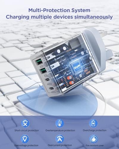 USB C Plug, 40W 4-Port Fast Charger Plug UK With USBC to USB C 2M, Multi USB Charger Dual Port PD Power Adapter +QC Wall Charger Multiport Mains Type C Charging for iPhone, Samsung, iPad — view 4