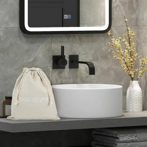 Minkissy Hair Dryer Bags Drawstring Bag for Travel Bathroom Storage Light Grey Canvas Drawstring Pouch Protective Dustproof Organizer for Hotel Guest Room and Home Use 33x30cm — view 3