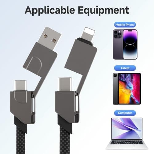 AHRLIC 4-in-1 USB Charging Cable Keychain – Zinc Alloy, Multi-Adapter Charger Cord for USB, Type-C, Micro USB, iOS Port Devices – 60W Fast Charging, Magnetic Stretchable Travel Cable (Dark Gray) — view 4