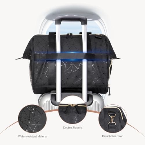 Lekesky Weekend Overnight Bags for Women - 33l Top Large Opening Travel Duffles Bag, Holdall Bag for Airlines with Shoes Compartment (Black Rhombus,42 * 33 * 24cm) — view 6