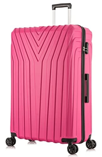 DK Luggage 24" Medium Hard Shell Suitcase Luggage 4 Wheel Spinner ABS101 (Pink, 24" Medium)