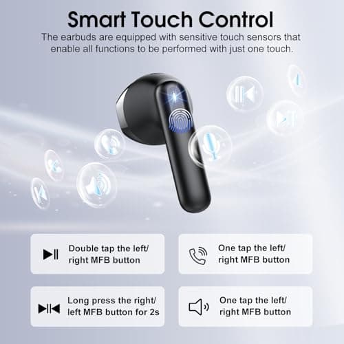 Wireless Earbuds, Bluetooth 5.4 Headphones in Ear with HiFi Stereo Deep Bass, Wireless Earphones with 4 ENC Noise Cancelling Mic, 40H Playtime Mini Bluetooth Earbuds, IP7 Waterproof, USB-C Fast Charge — view 5