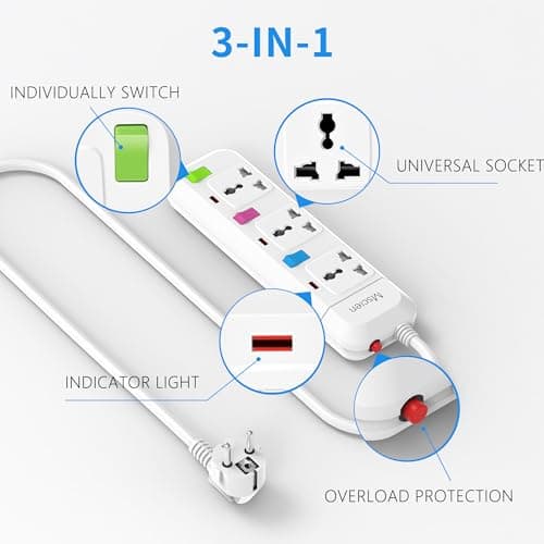Mscien 3 Way Extension Lead, Travel 1.8M Extension Lead with 3 Individual Switches, UK to EU Mountable Overload Protection Power Strips — view 4