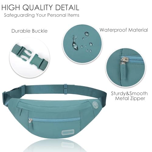 MAXTOP Large Bumbag Waist Fanny Pack Running Belt for Men Women Unisex Bum Bag with Headphone Jack and 4-Zipper Pockets Adjustable Belt for Travel Running Jogging Workout Hiking Gifts Dark Green — view 4
