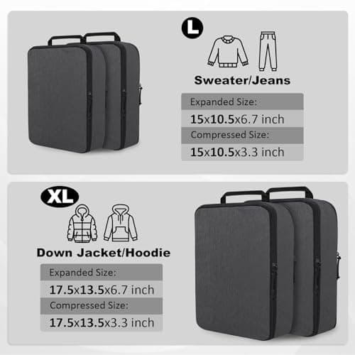 Extra Large Compression Packing Cubes for Travel Essentials, 2 Set Expandable Travel Cubes for Packing Compression Bags Luggage Suitcase Organizer, Black — view 3