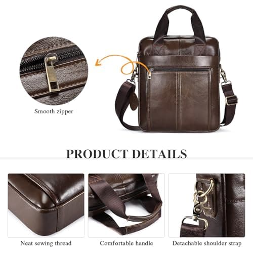 BAIGIO Mens Leather Handbag Crossbody Shoulder Messenger Bag Small Briefcase iPad Tablet Case for Work School Business Travel (Brown) — view 6