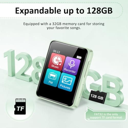 Foeuyte 32GB MP3 Players with Bluetooth,1.8 Inch Touch Screen, Mint Green — view 6