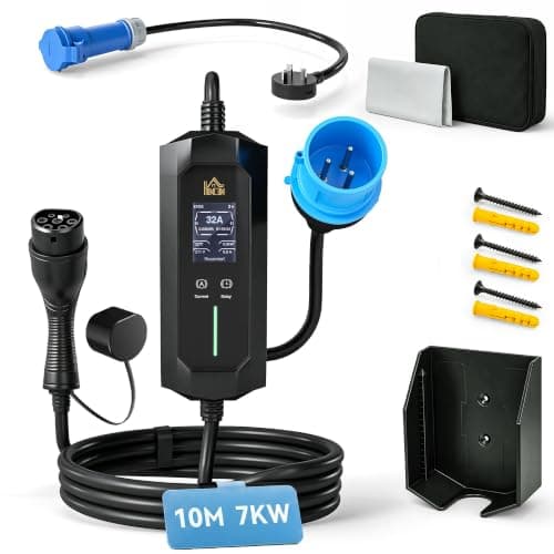 HOMCOM EV Charger 7kW Type 2 to Blue CEE 32A Plug with UK 3 Pin Adapter 10m
