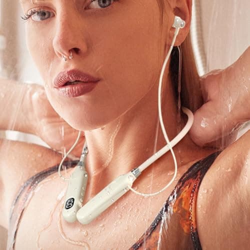LALADEFIEE Wireless Neckband Around the Neck Headphone Comfortable Design Lightweight Portable for Travel and Outdoor Activities Beige — view 6