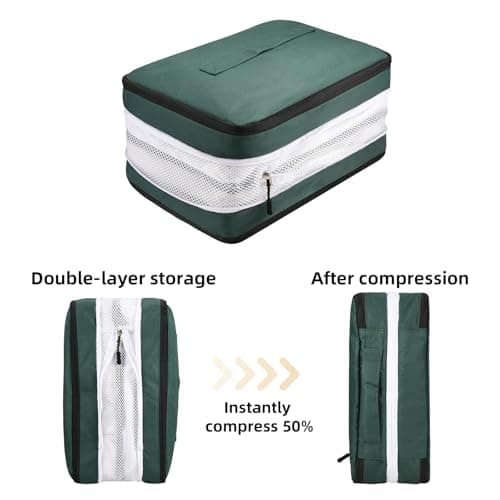 5 Set Compression Packing Cubes for Suitcases, Travel Organiser for Carry on Hand Luggage Newest Double Sided Expandable Packing Bags with Shoes Bag (Blackish Green) — view 4