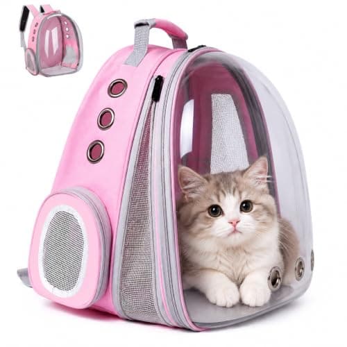 ZHUIYIWIN Cat Carrier Backpack, Expandable Cat Carrier Backpack, Ventilated Cat Bubble Backpack for Pet, Pet Carrier for Travel Hiking Walking Camping (Pink, Front Extension)