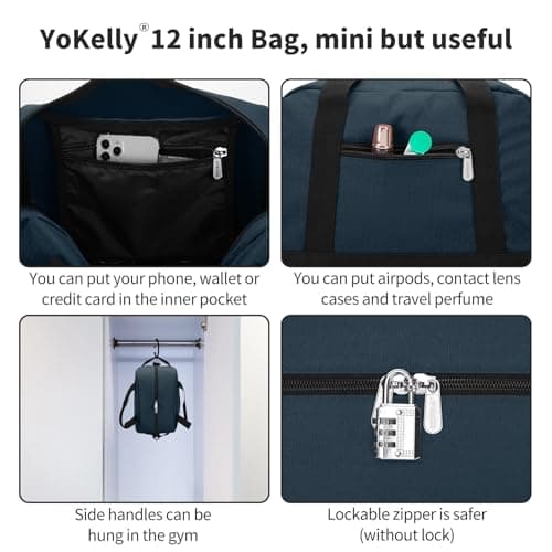 Small Gym Bag Carry On Bag - 12 inch Mini Duffle Bag Lightweight for Overnight Travel 30x20x20cm-Navy Blue — view 3