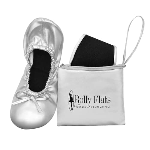 Women's Foldable Flats – Portable Ballet Slippers Shoes for Travel, Wedding – Fits in Purse (XL, Silver)