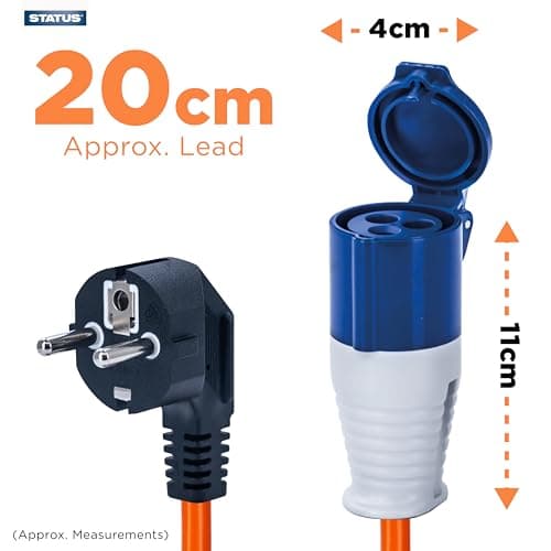 Status UK to European Plug Adaptor, 16A Site Socket, 20cm — view 2