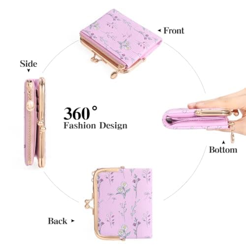 GAEKEAO Small Purses for Women RFID Blocking Bifold Ladies Wallet Vegan Leather Coin Purse with Zipper and Kiss Lock — view 5