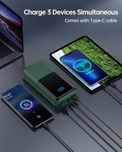 Coblob Power Bank 27000mah, Powerbank Fast Charging with Usb C, External Battery Pack, Mobile Phone Portable Charger with LED Display, USB C Charging Bank with 3 Outputs & 2 Inputs (Green) — view 2