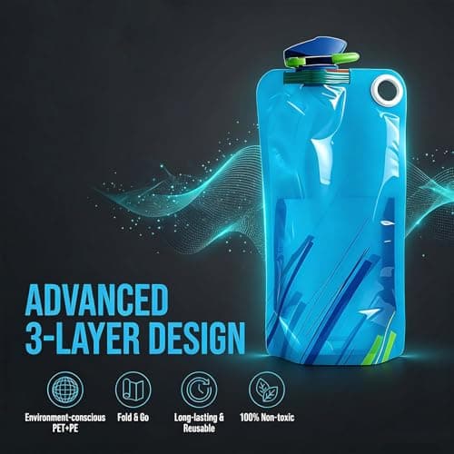 SSJkeji 4-Pack 1000ml Foldable Collapsible Water Bottle – Reusable BPA Free Flexible Drink Pouch with Clip, Leakproof Sports Bottle for Outdoor Travel, Hiking, Biking, Running & Gym — view 4
