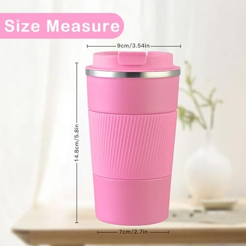 Senshuomy Travel Mug, Insulated Coffee Cup with Leakproof Lid, Reusable Coffee Cups Travel Cup, Stainless Steel thermaol Mug for Hot Cold Drinks (Pink 380ml) — view 4
