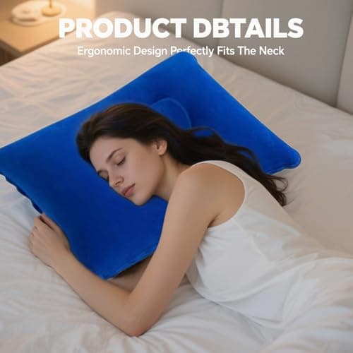UEKPDM 3 Pack Inflatable Camping Pillows, Water-Resistant Compressible Travel Pillows, Lightweight Foldable Blow Up Pillow for Neck Support, Grey, Purple Blue & Royal Blue — view 4