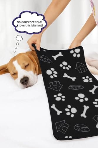 True Face 6 Pack Pet Blanket for Dogs & Cats, Thin Soft Washable Fleece Throw 100% Polyester Paw Print Design Ideal for Sofa, Bed, Crate, Travel Black/Blue/Red 55 x 80cm — view 6