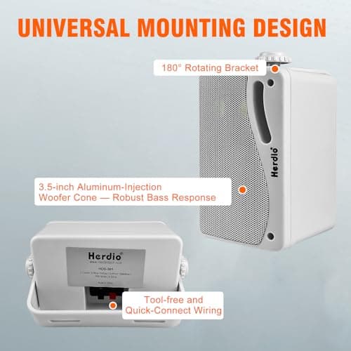 Herdio 3.5 Inch 400 Watts Bluetooth Outdoor Speakers Wired Waterproof Powerful Bass Wall Mount Speakers for Home Patio Garden Porch Indoor Deck,4-Pack White — view 4