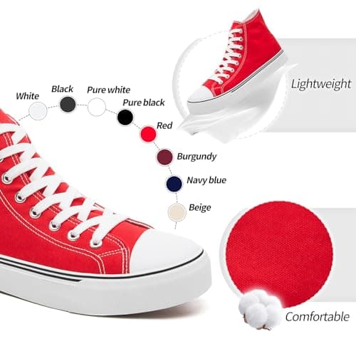 yageyan Men’s High Top Canvas Sneakers Fashion Lace up Walking Shoes Casual Classic, Red, 5 UK — view 5