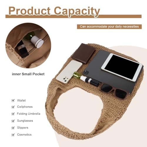 LUI SUI Straw Tote Bag Summer Beach Shoulder Bag for Women, Weave Large Capacity Casual Hand-woven Purse — view 4