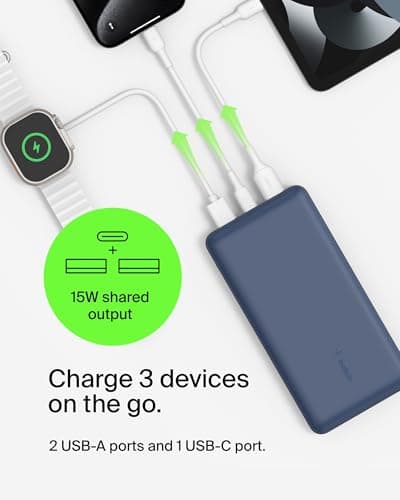 Belkin USB-C Portable Charger 20000mAh Power Bank with USB-C & 2 USB-A Ports, Blue — view 2