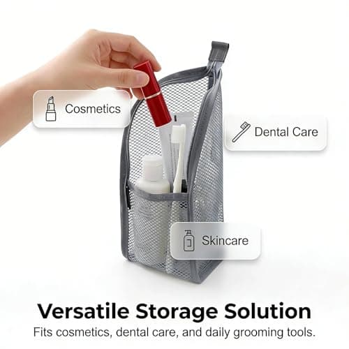 Standing Toiletry Bag, Large Capacity Travel Toiletry Organizer with Waterproof EVA Mesh, Foldable Portable Cosmetic Storage Bag for Bathroom, Makeup, Toothbrush and Toiletries (Gray+White) — view 2