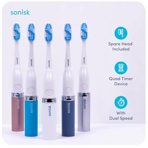 Sonisk Pulse | Battery Powered Electric Toothbrush | Portable Travel Size with Antimicrobial Sonic Technology | 1x Battery, 2X Brush Heads, 1x Travel Case Included (Matte Black) — view 4